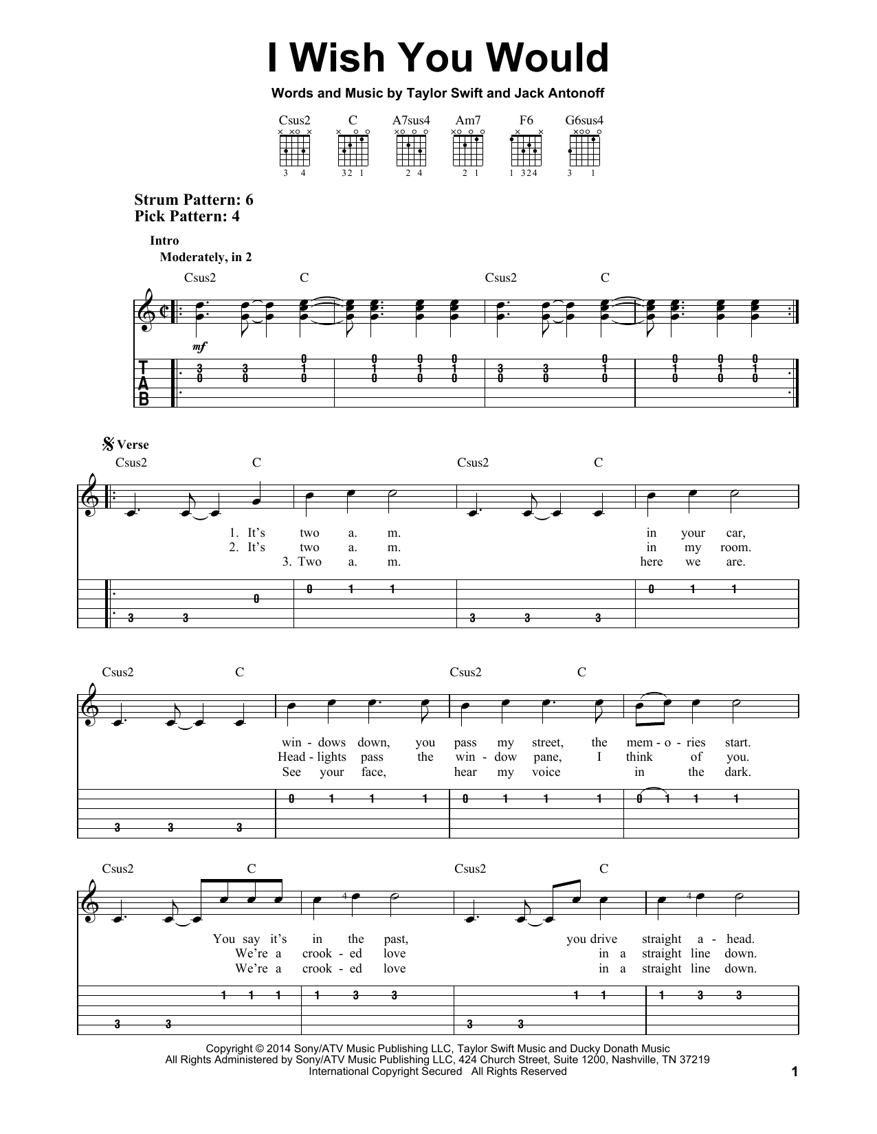 Taylor Swift I Wish You Would sheet music notes and chords. Download Printable PDF.