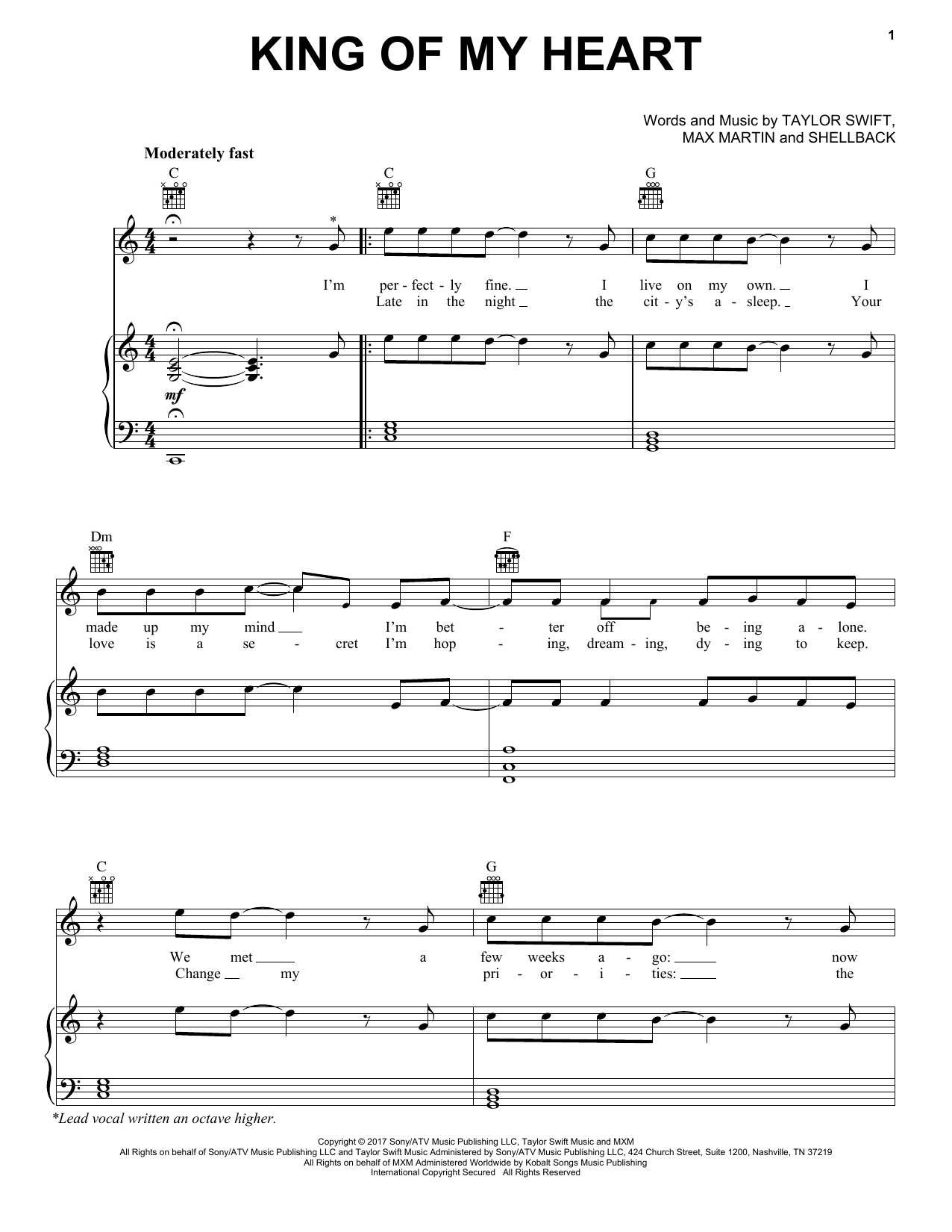 Taylor Swift King Of My Heart sheet music notes and chords. Download Printable PDF.