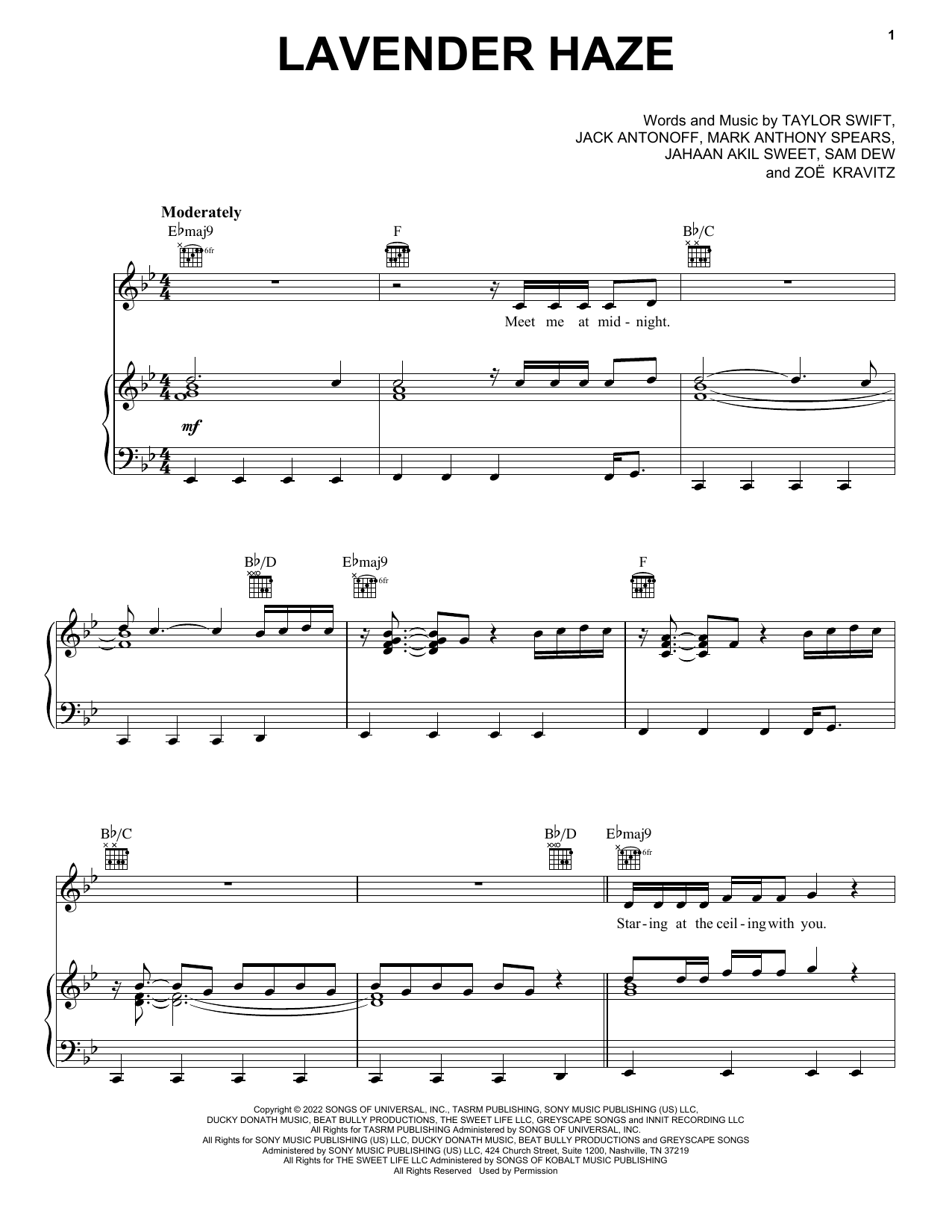 Taylor Swift Lavender Haze sheet music notes and chords. Download Printable PDF.