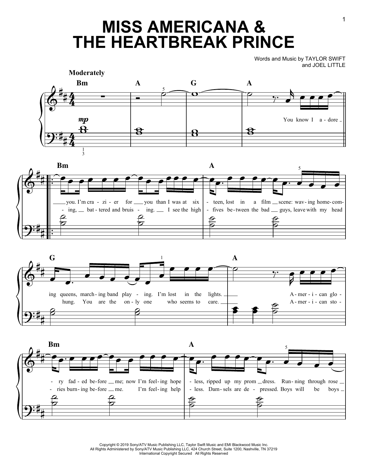 Taylor Swift Miss Americana & The Heartbreak Prince sheet music notes and chords. Download Printable PDF.