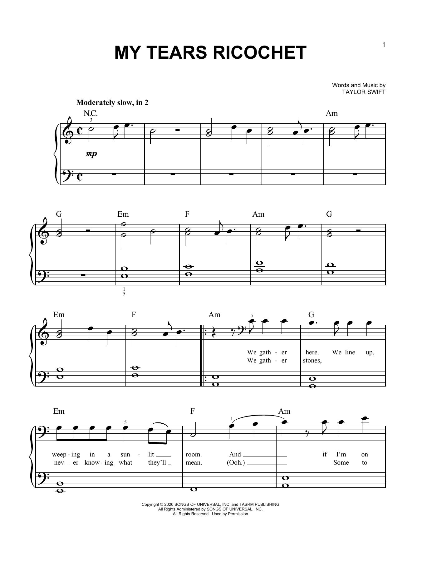 Taylor Swift my tears ricochet sheet music notes and chords. Download Printable PDF.