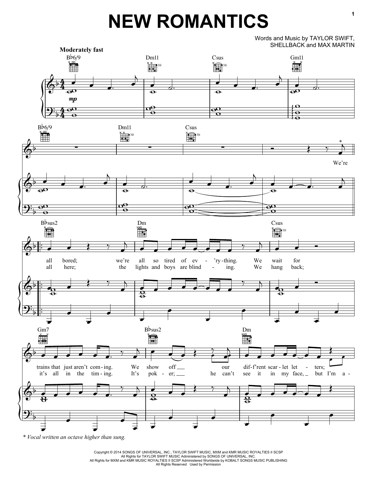 Taylor Swift New Romantics sheet music notes and chords. Download Printable PDF.