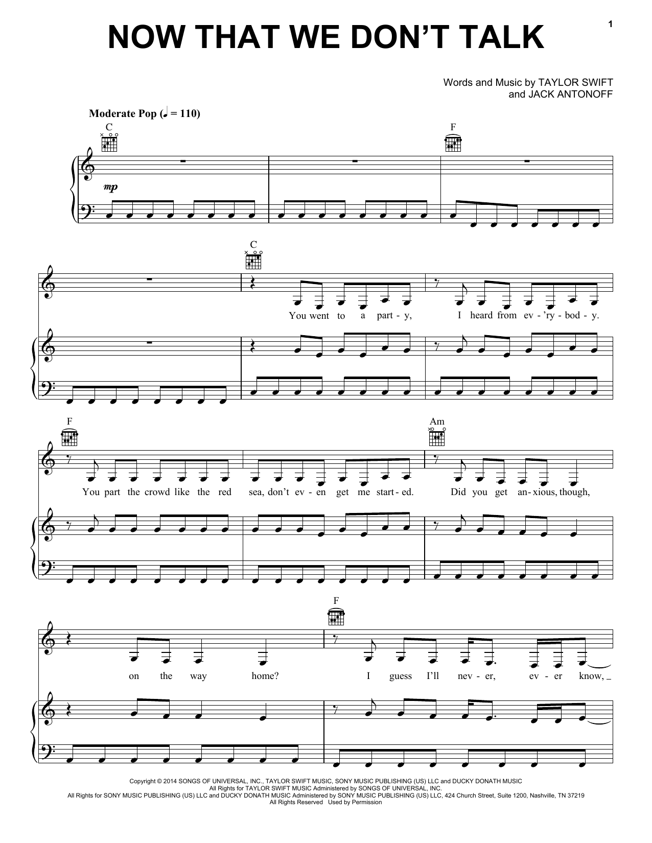 Taylor Swift Now That We Don't Talk (Taylor's Version) (From The Vault) sheet music notes and chords. Download Printable PDF.