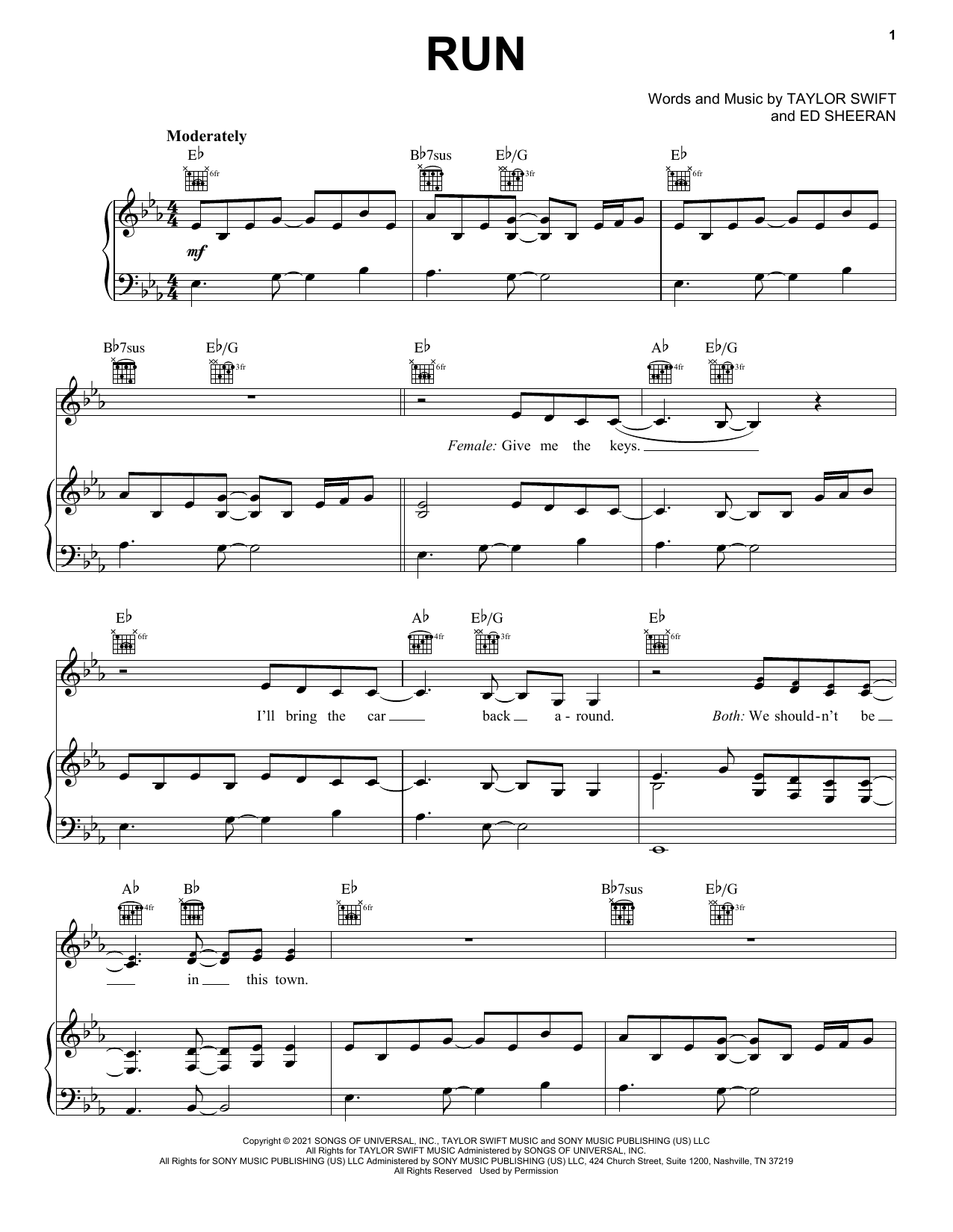 Taylor Swift Run (feat. Ed Sheeran) (Taylor's Version) (From The Vault) sheet music notes and chords. Download Printable PDF.