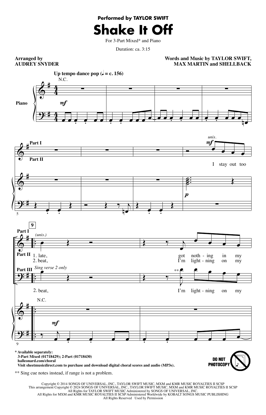 Taylor Swift Shake It Off (arr. Audrey Snyder) sheet music notes and chords arranged for 2-Part Choir