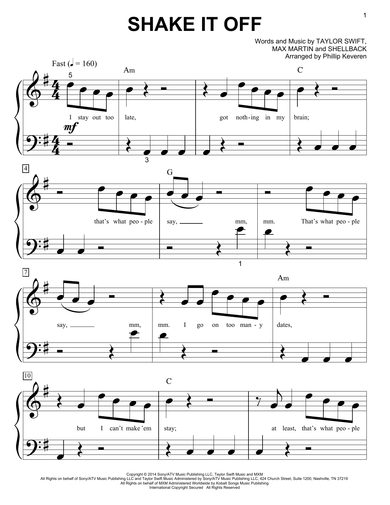 Taylor Swift Shake It Off sheet music notes and chords. Download Printable PDF.