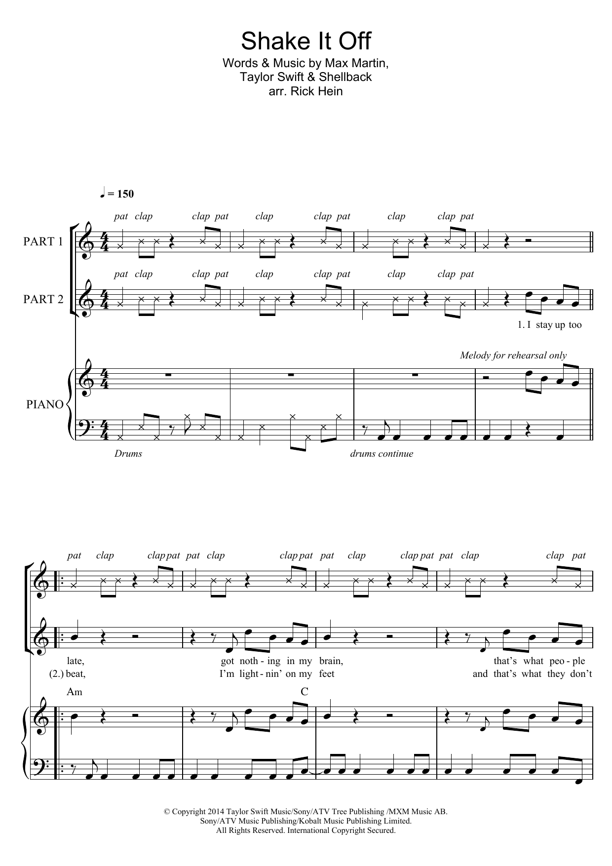 Taylor Swift Shake It Off (arr. Rick Hein) sheet music notes and chords. Download Printable PDF.