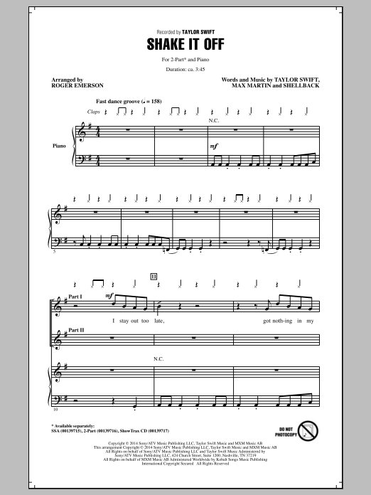 Taylor Swift Shake It Off (arr. Roger Emerson) sheet music notes and chords. Download Printable PDF.