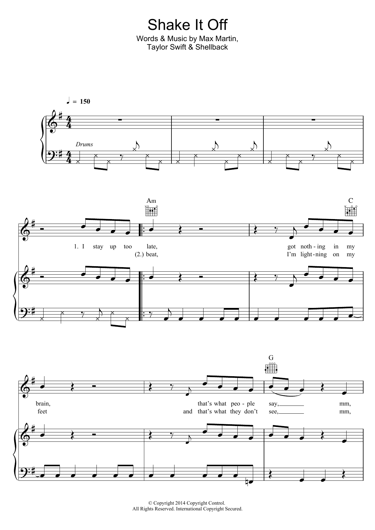 Taylor Swift Shake It Off sheet music notes and chords. Download Printable PDF.