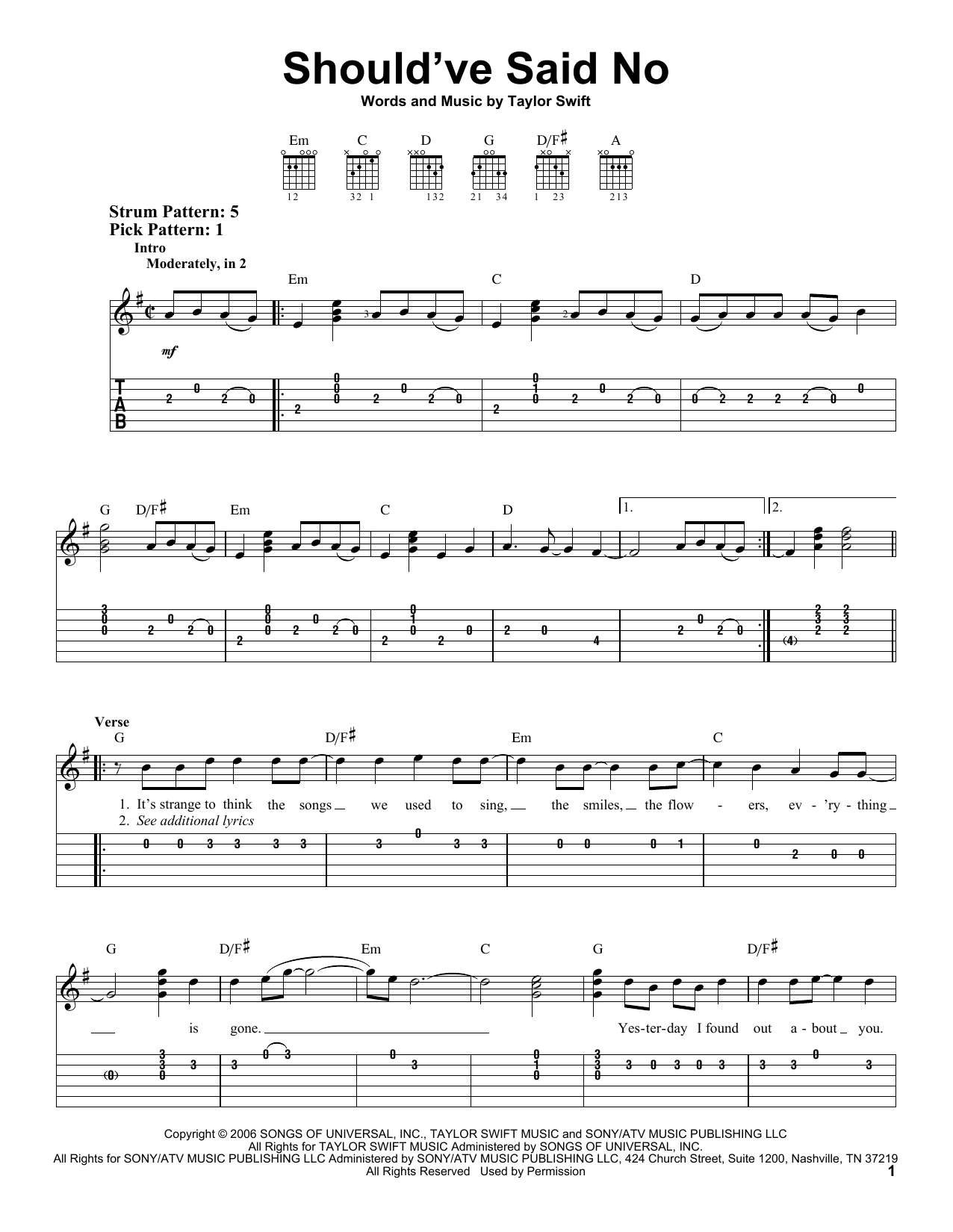 Taylor Swift Should've Said No sheet music notes and chords. Download Printable PDF.