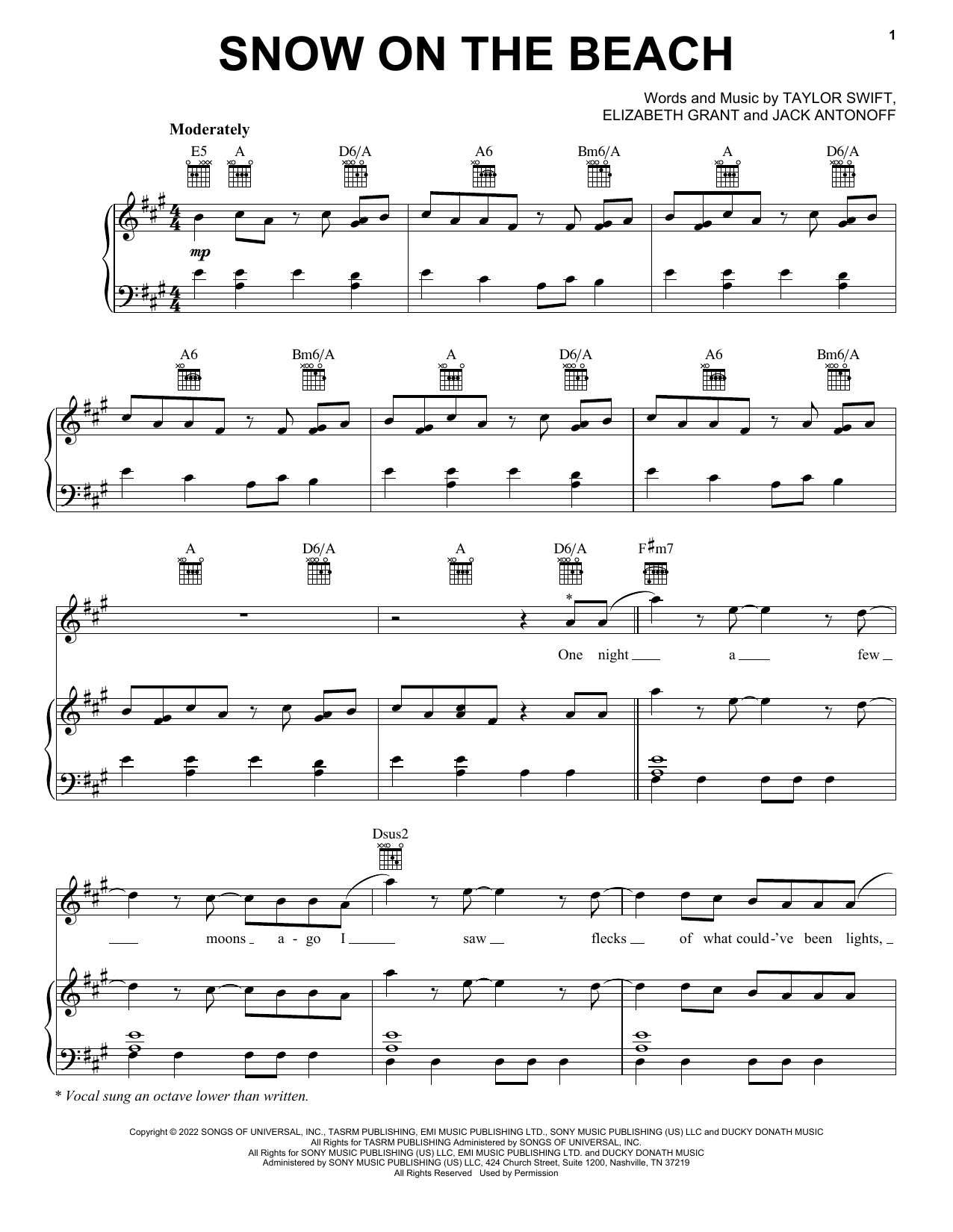 Taylor Swift Snow On The Beach sheet music notes and chords. Download Printable PDF.