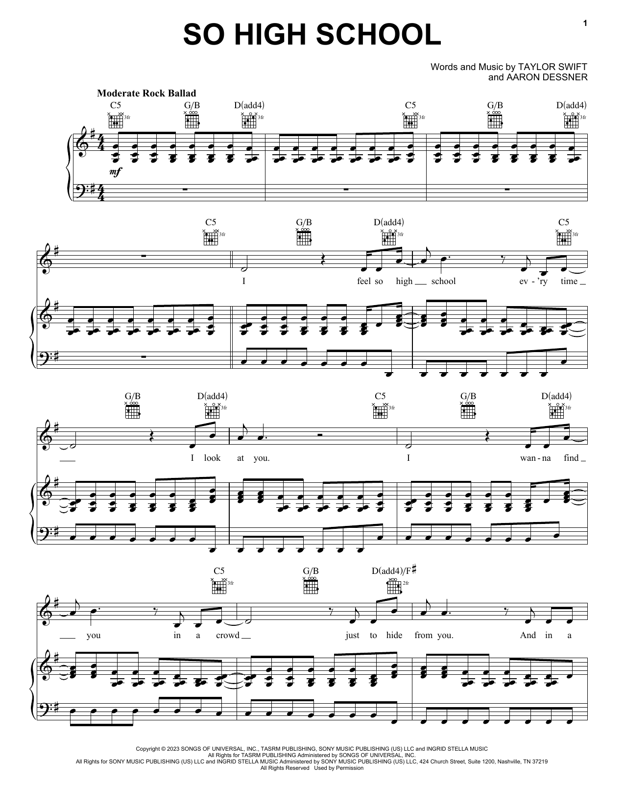 Taylor Swift So High School sheet music notes and chords. Download Printable PDF.