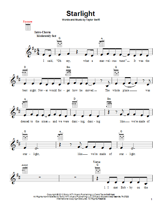 Taylor Swift Starlight sheet music notes and chords. Download Printable PDF.