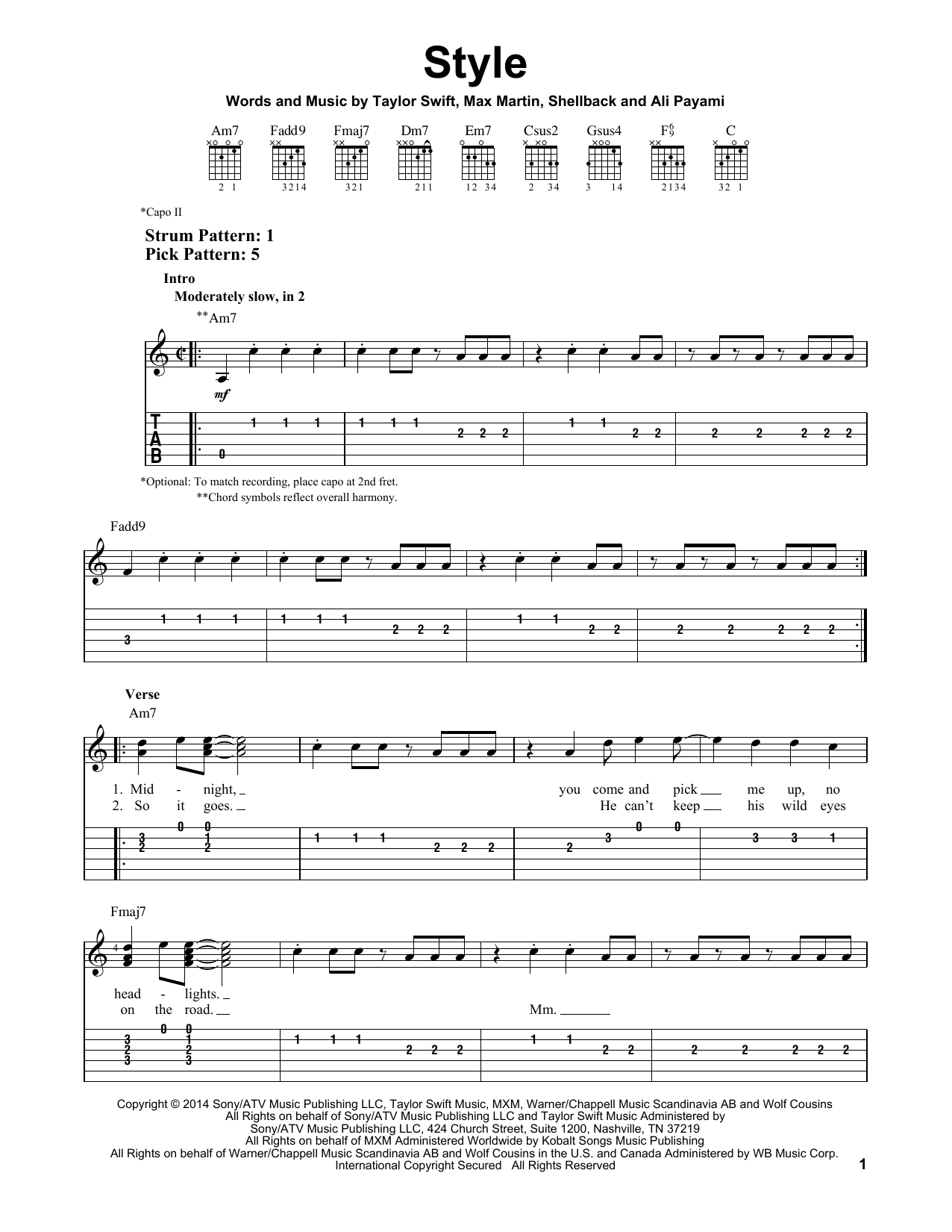 Taylor Swift Style sheet music notes and chords. Download Printable PDF.