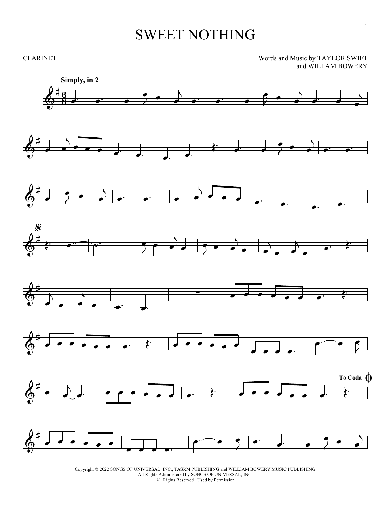 Taylor Swift Sweet Nothing sheet music notes and chords. Download Printable PDF.