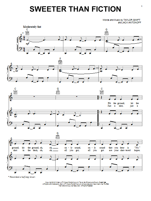 Taylor Swift Sweeter Than Fiction sheet music notes and chords. Download Printable PDF.