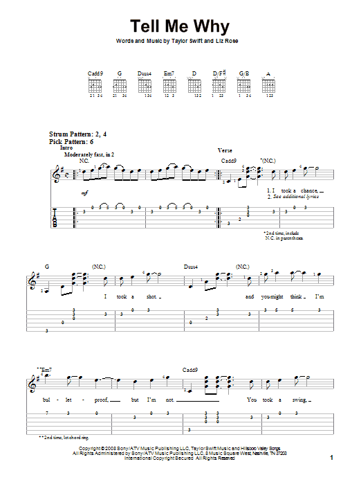 Taylor Swift Tell Me Why sheet music notes and chords. Download Printable PDF.