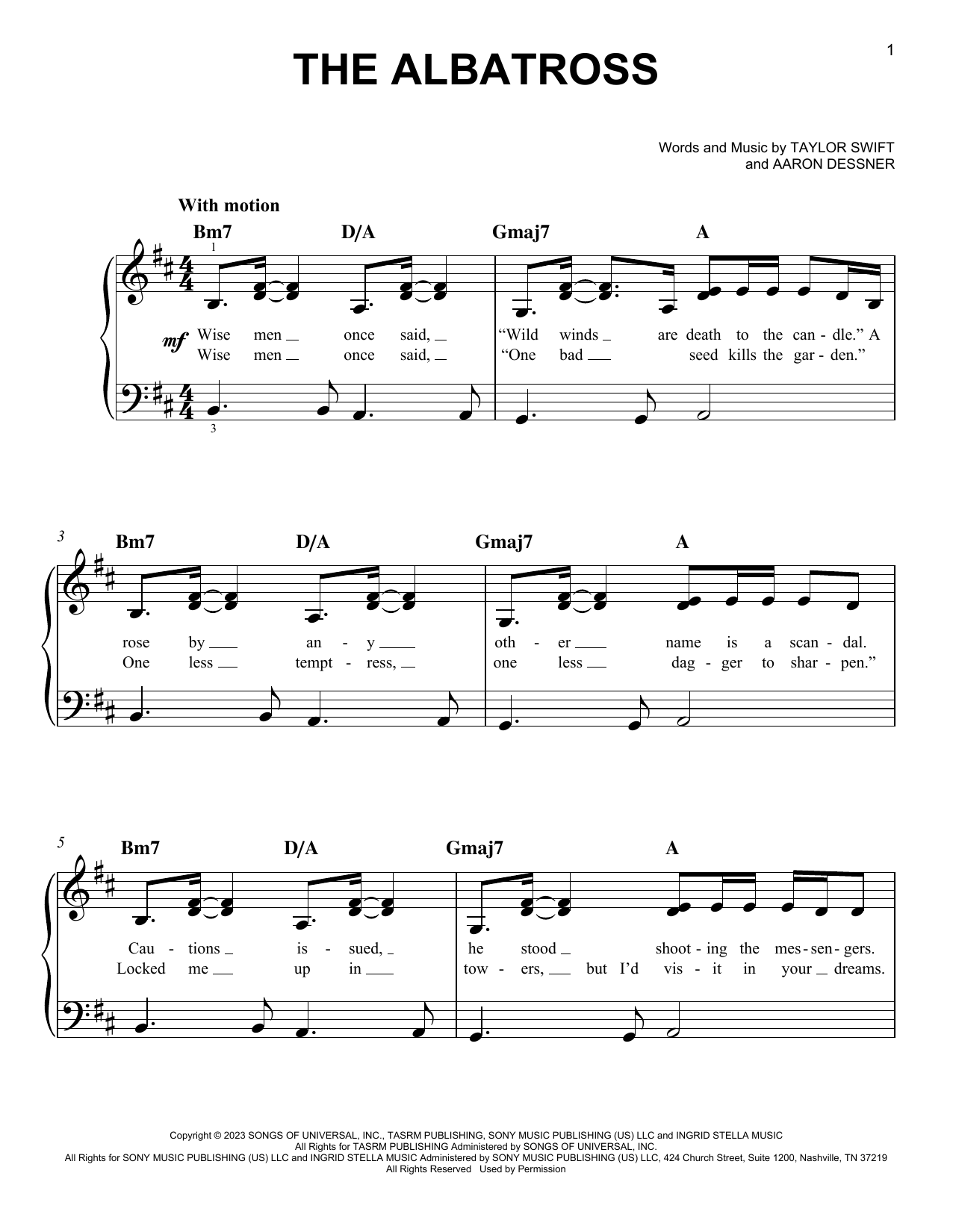 Taylor Swift The Albatross sheet music notes and chords. Download Printable PDF.