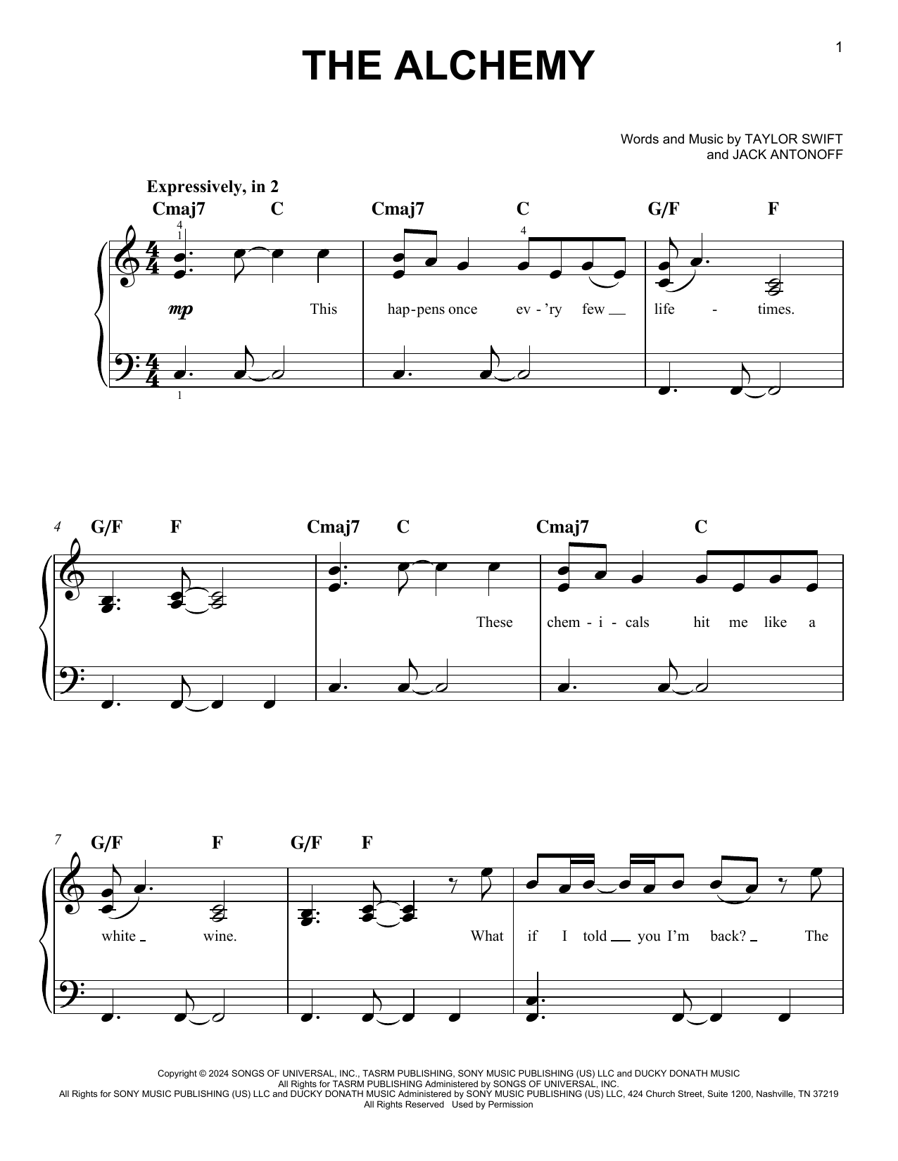 Taylor Swift The Alchemy sheet music notes and chords. Download Printable PDF.