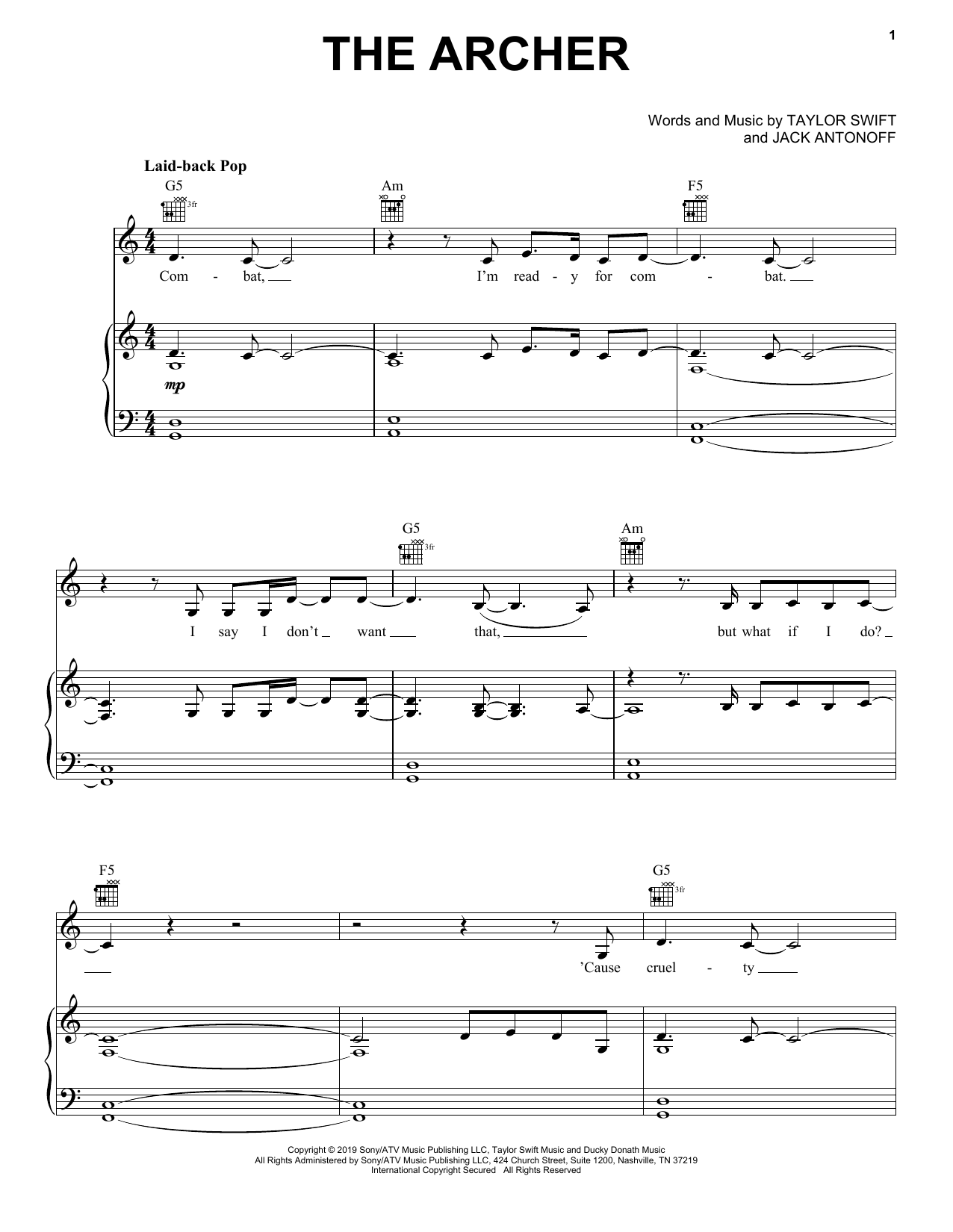 Taylor Swift The Archer sheet music notes and chords. Download Printable PDF.