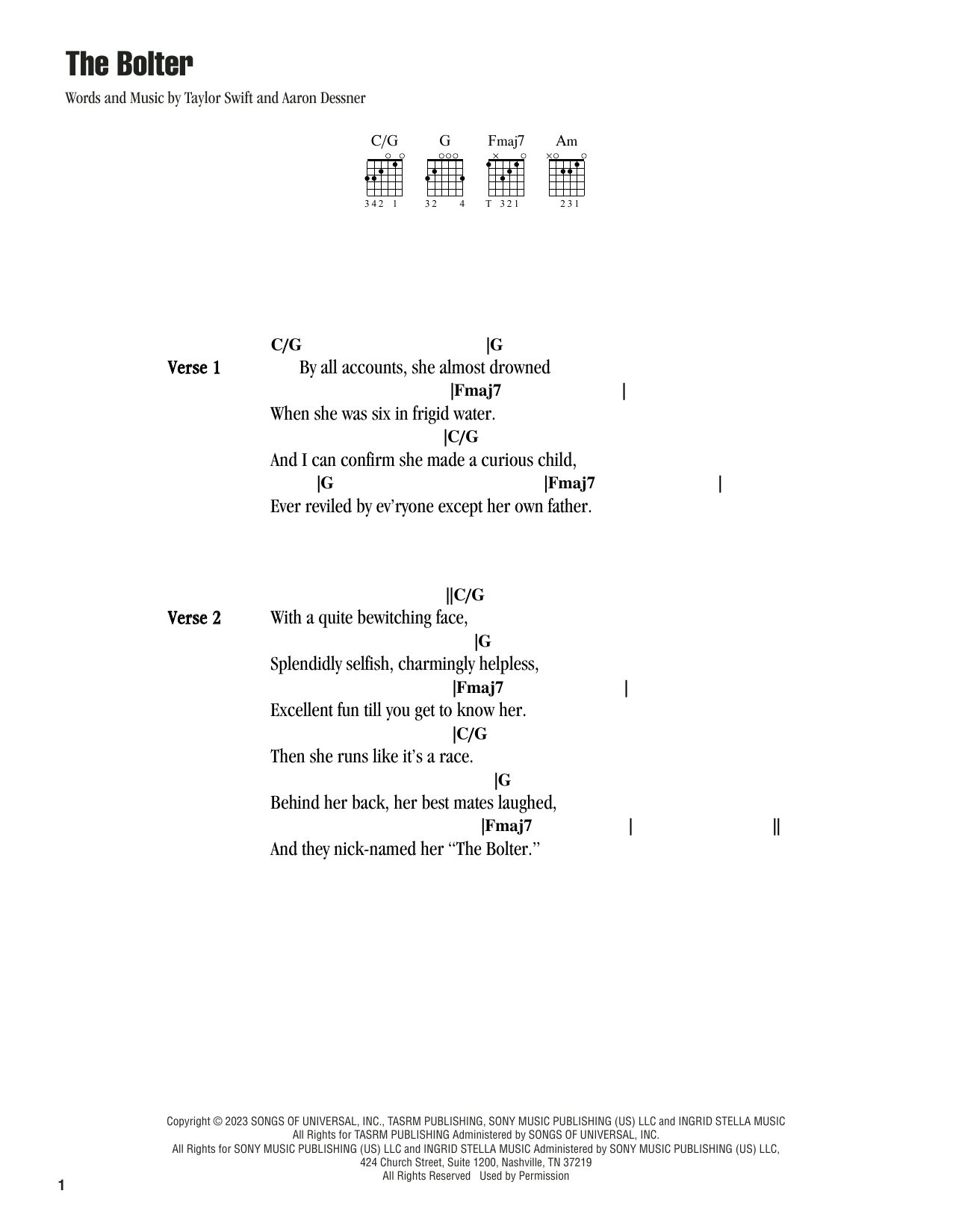 Taylor Swift The Bolter sheet music notes and chords. Download Printable PDF.