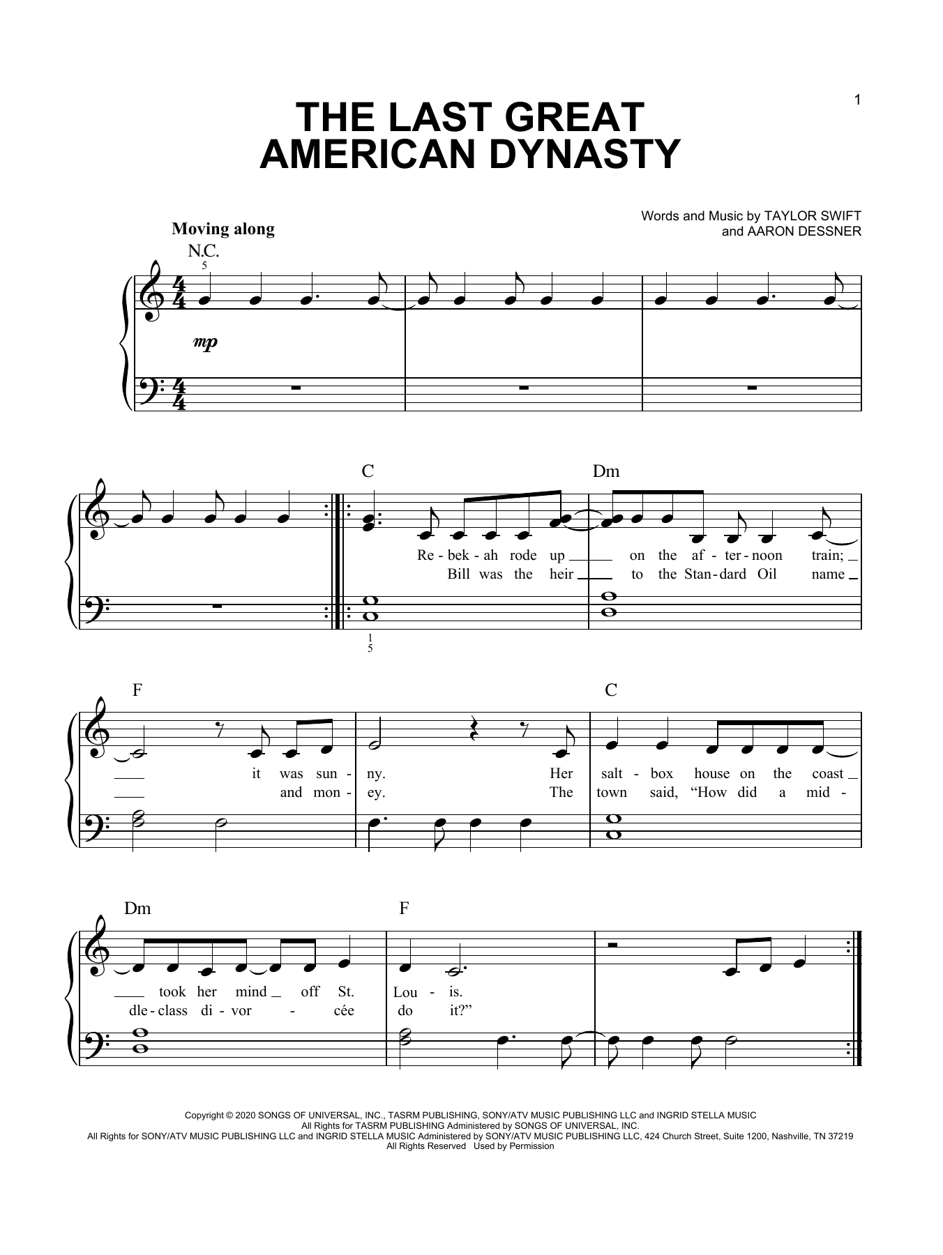 Taylor Swift the last great american dynasty sheet music notes and chords. Download Printable PDF.