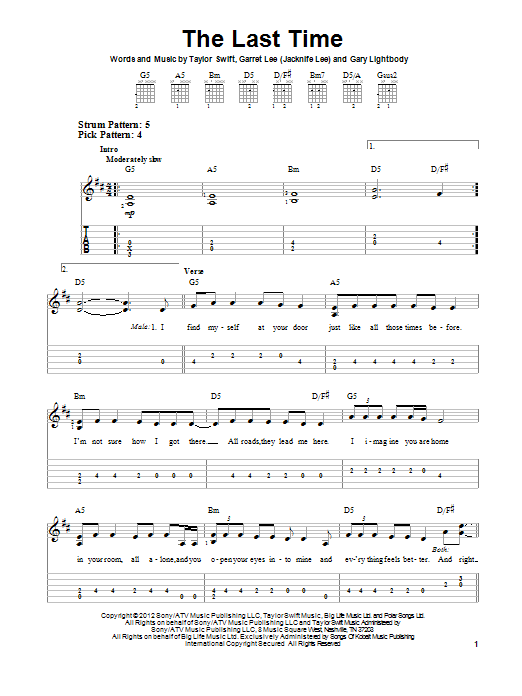 Taylor Swift The Last Time sheet music notes and chords. Download Printable PDF.