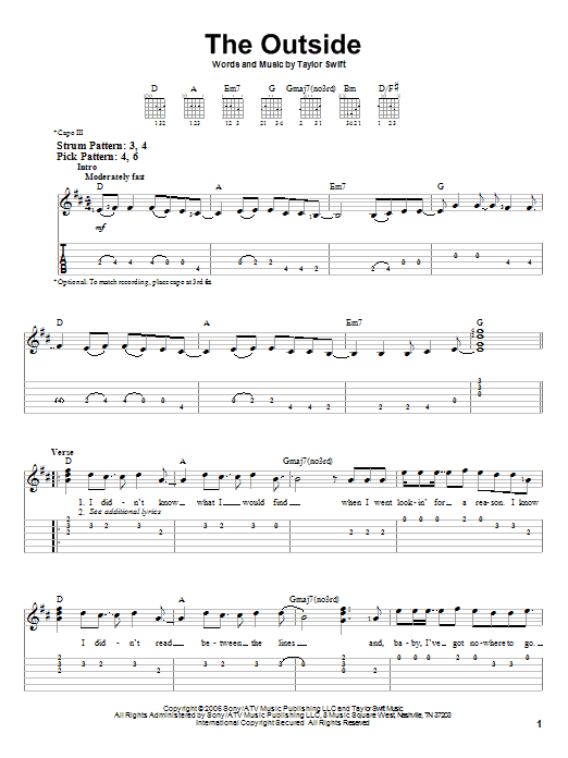 Taylor Swift The Outside sheet music notes and chords. Download Printable PDF.