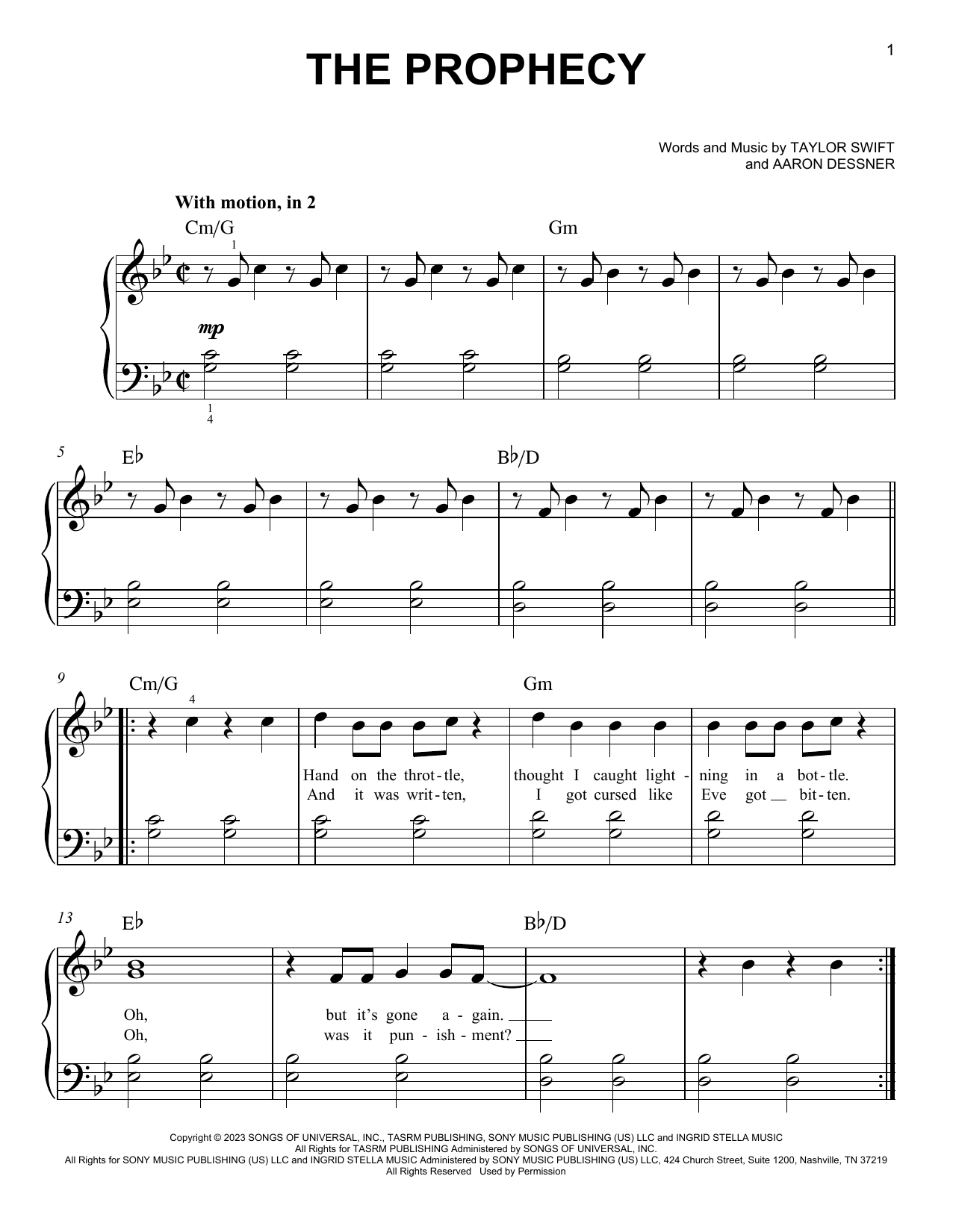 Taylor Swift The Prophecy sheet music notes and chords. Download Printable PDF.