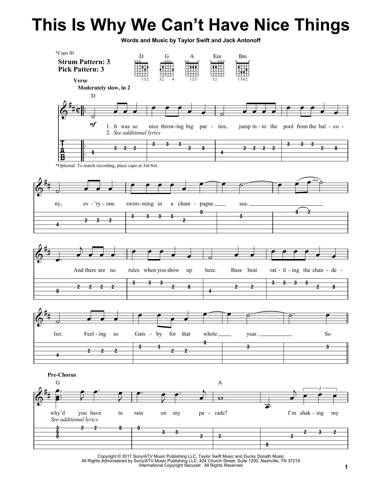 Taylor Swift This Is Why We Can't Have Nice Things sheet music notes and chords. Download Printable PDF.