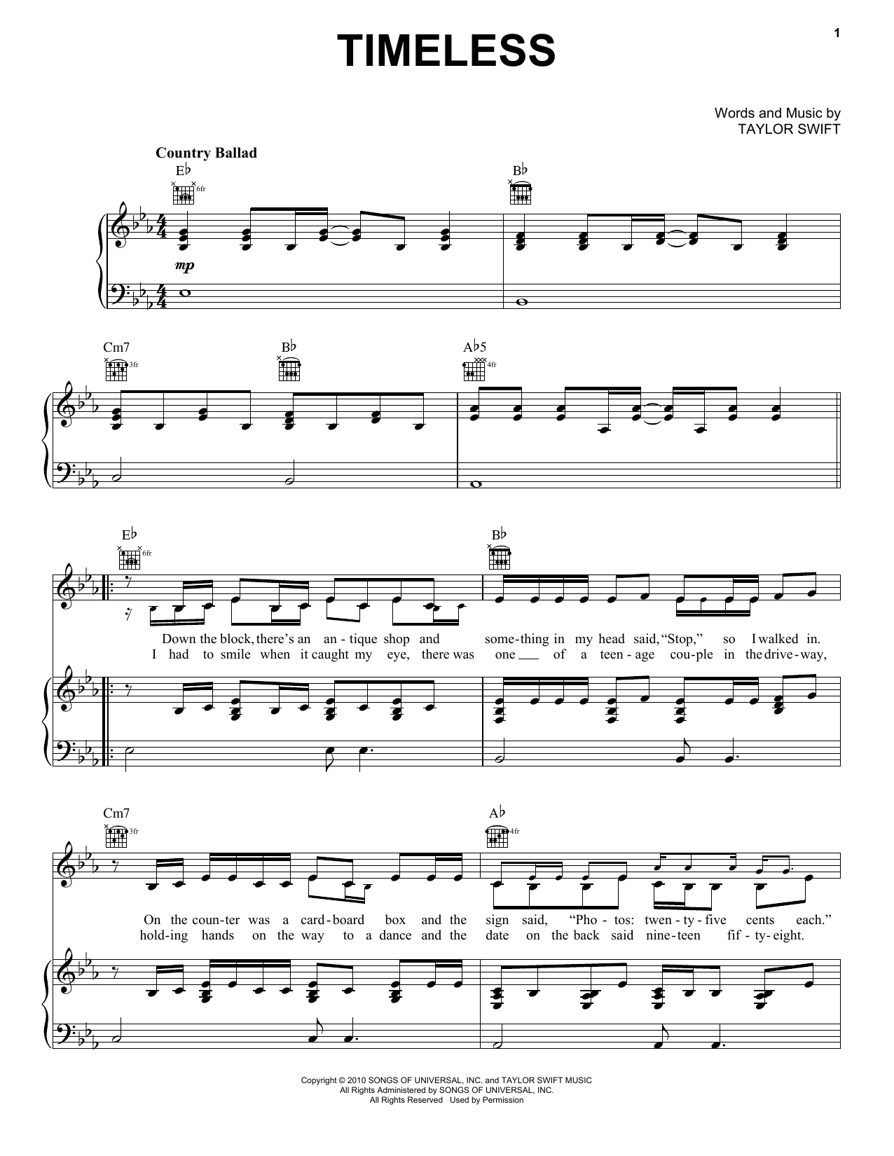 Taylor Swift Timeless (Taylor's Version) (From The Vault) sheet music notes and chords. Download Printable PDF.