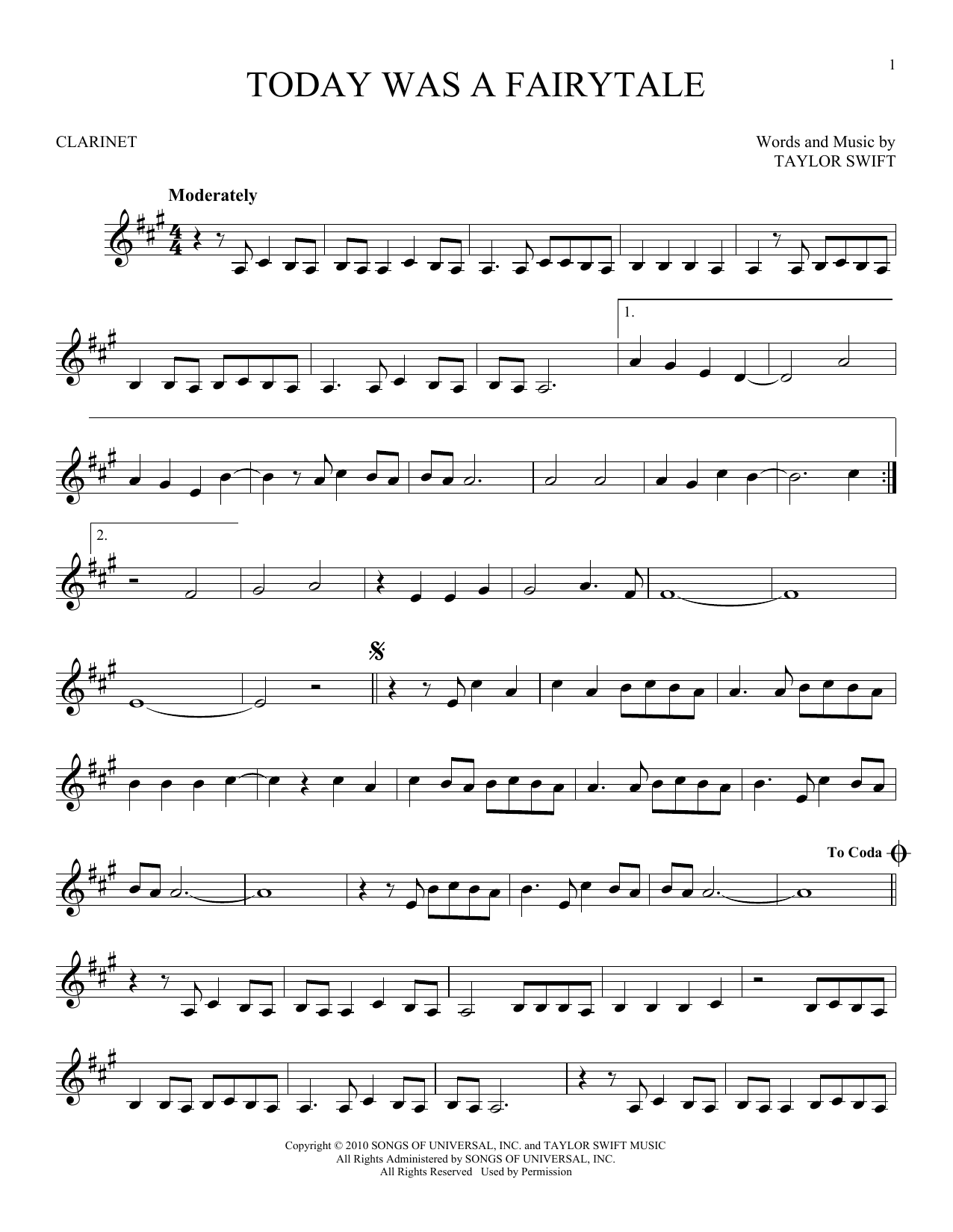 Taylor Swift Today Was A Fairytale sheet music notes and chords. Download Printable PDF.