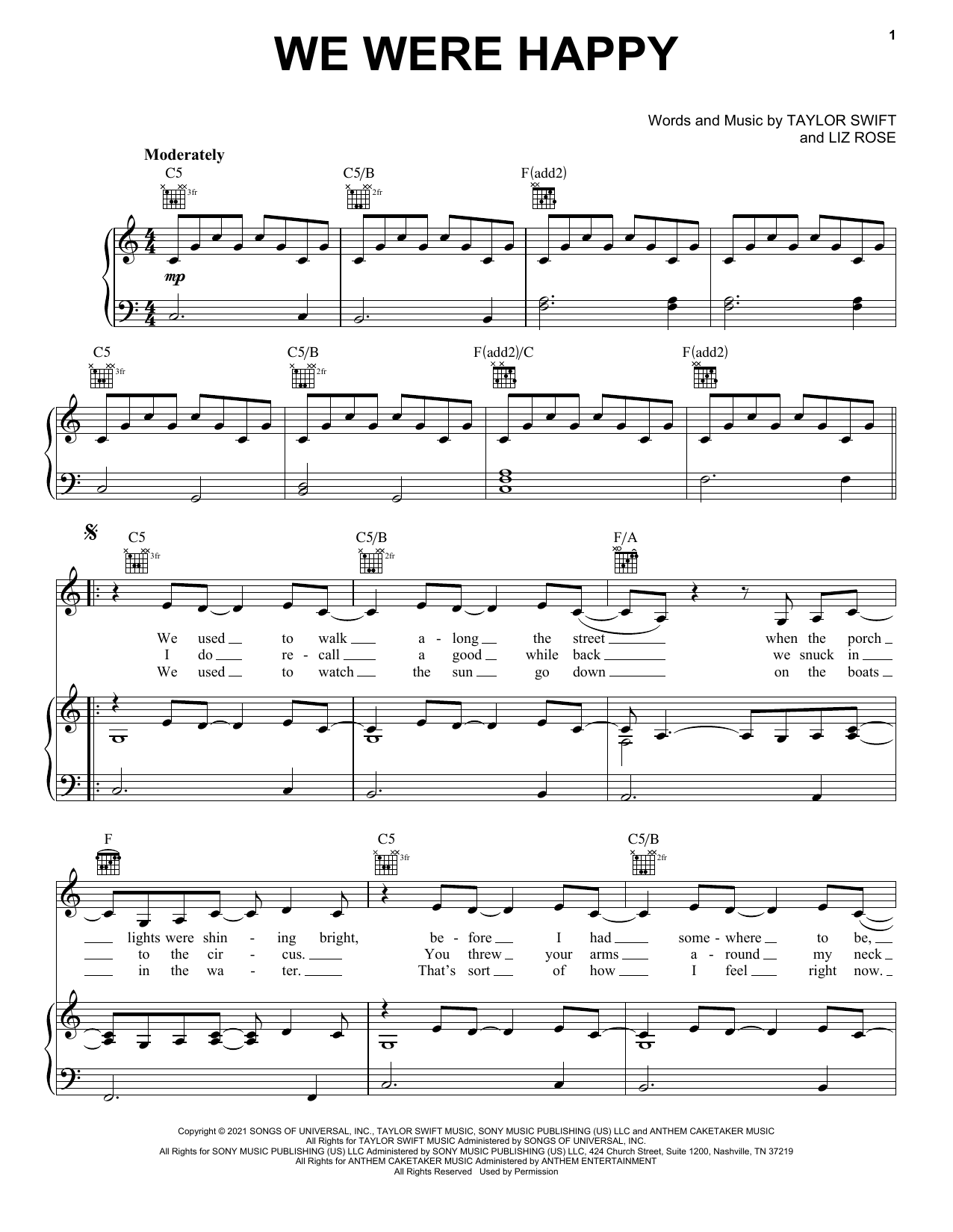 Taylor Swift We Were Happy (Taylor's Version) (From The Vault) sheet music notes and chords arranged for Piano, Vocal & Guitar Chords (Right-Hand Melody)