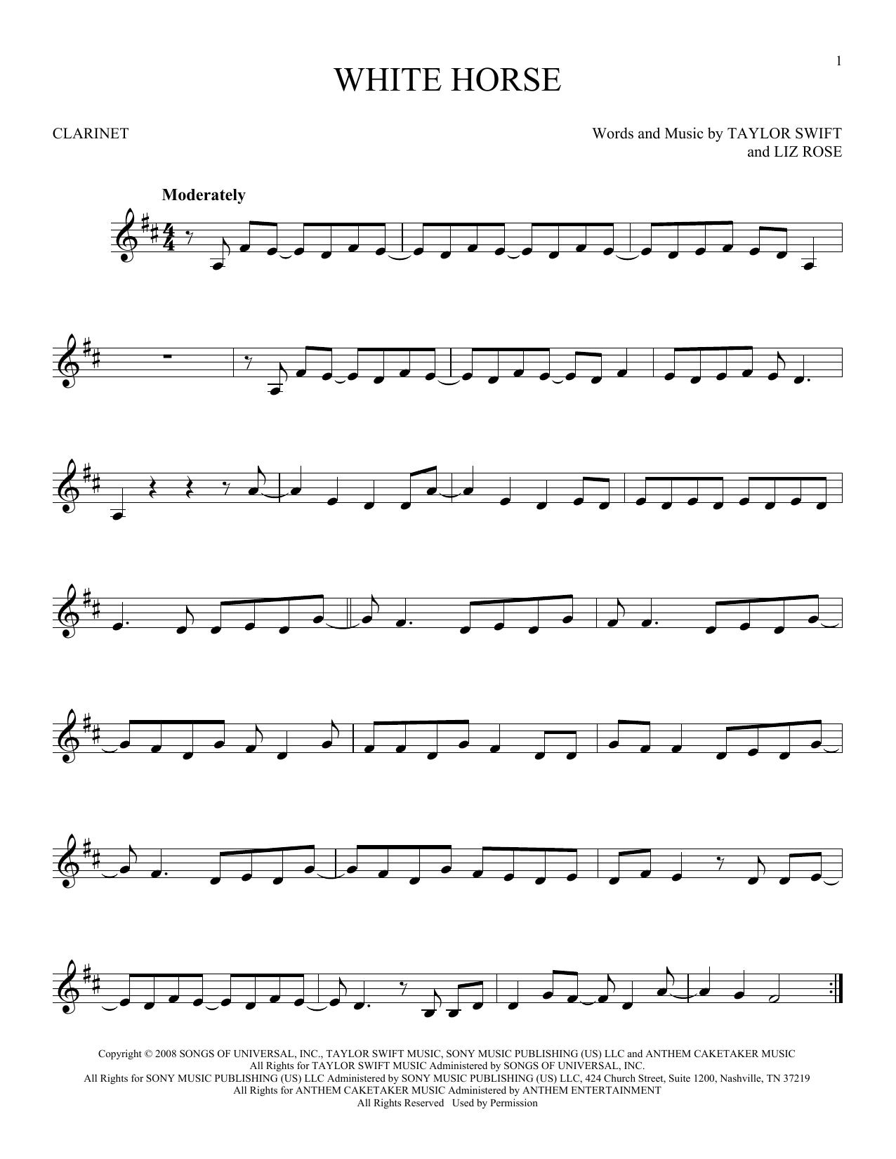 Taylor Swift White Horse sheet music notes and chords. Download Printable PDF.