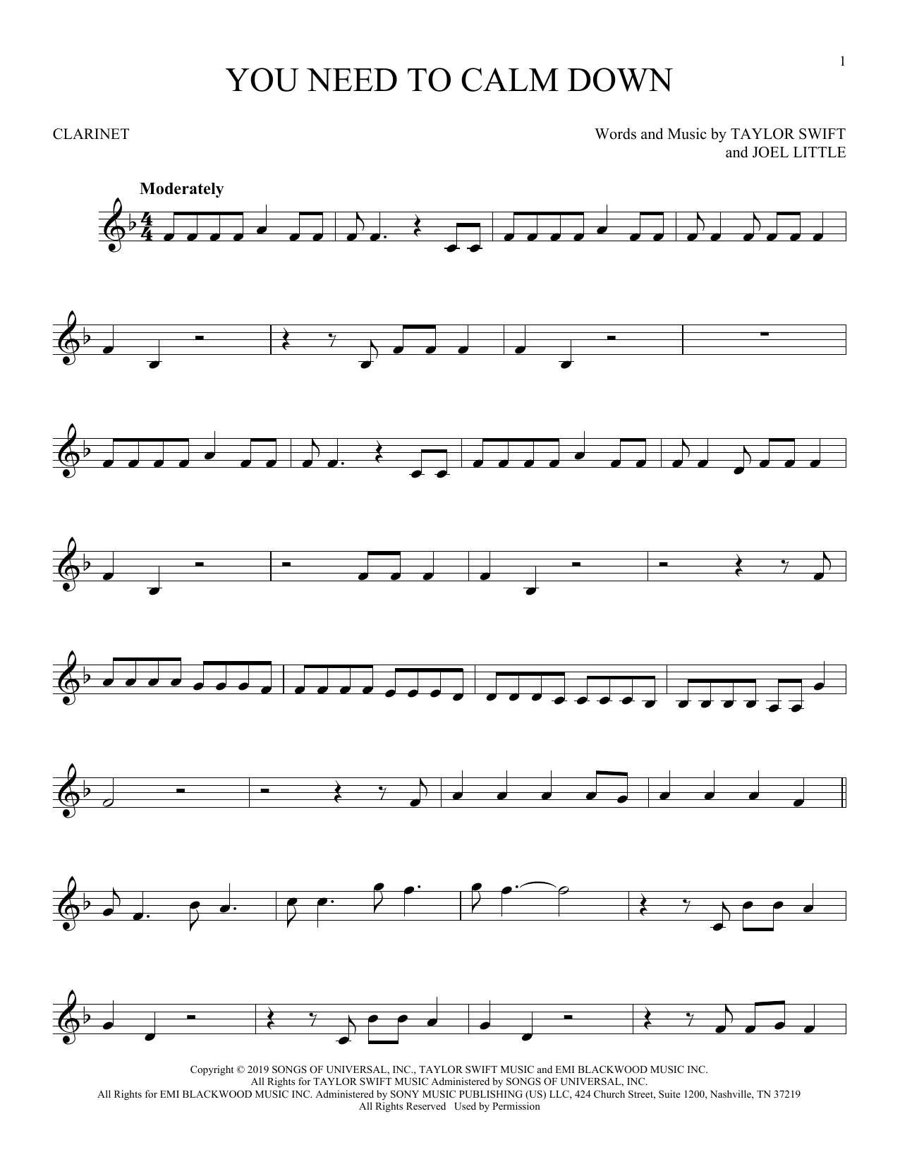 Taylor Swift You Need To Calm Down sheet music notes and chords. Download Printable PDF.