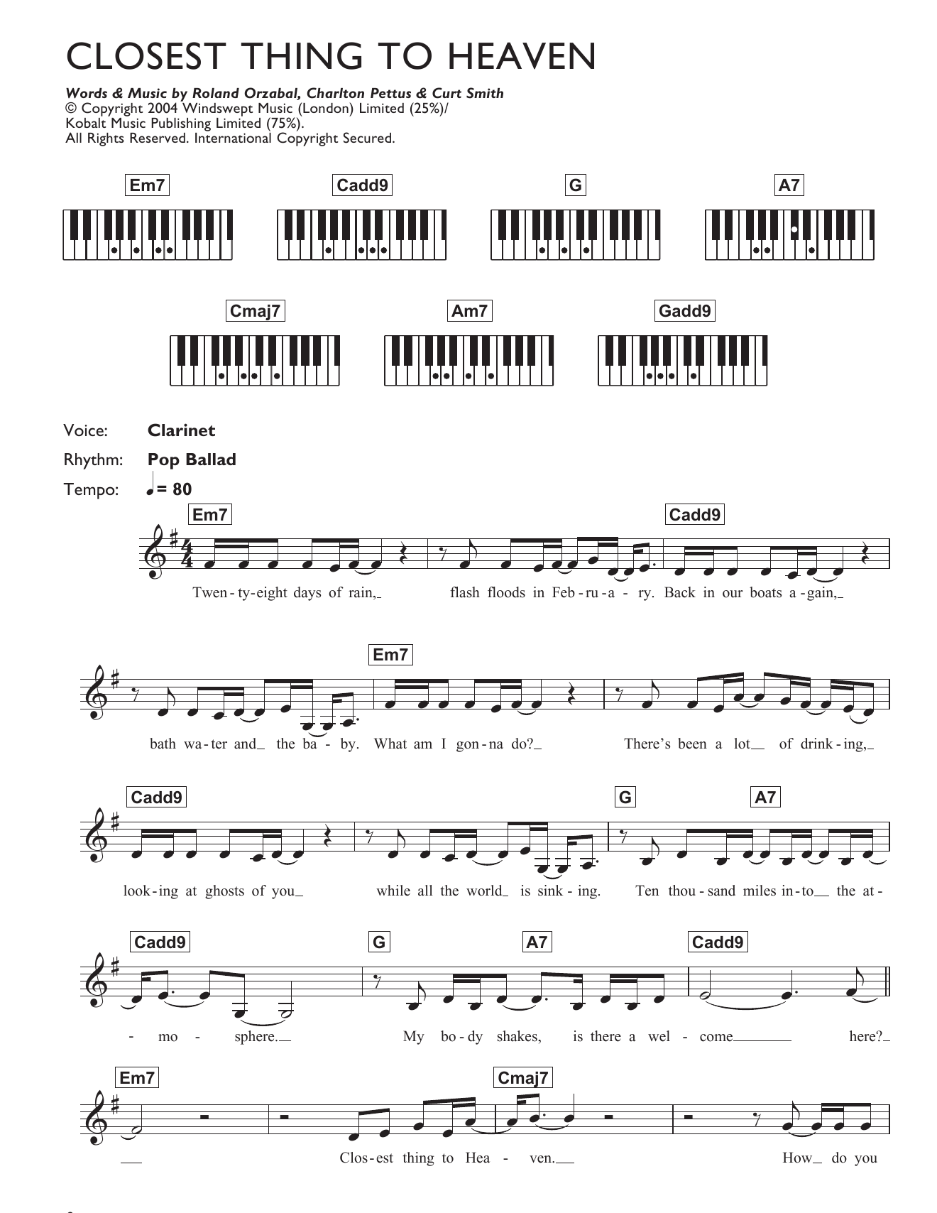 Tears for Fears Closest Thing To Heaven sheet music notes and chords arranged for Piano Chords/Lyrics