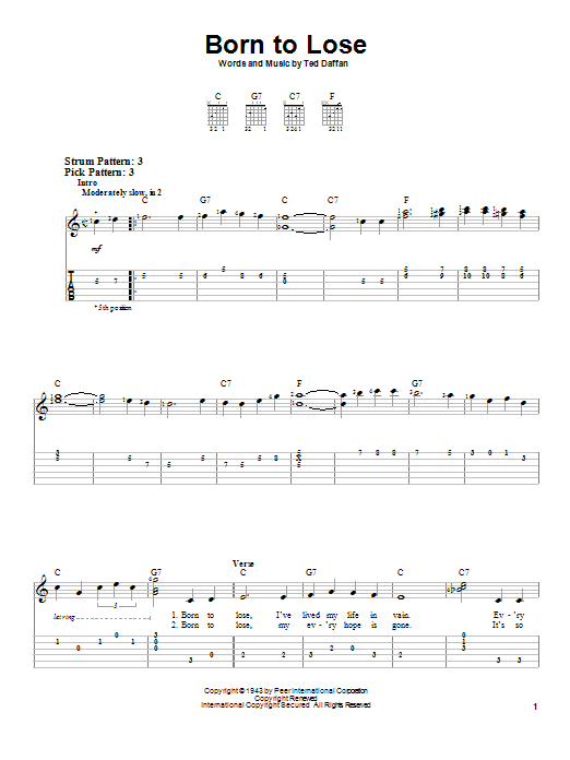 Ted Daffan Born To Lose sheet music notes and chords. Download Printable PDF.