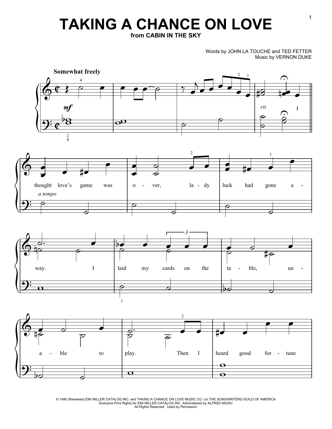 Ted Fetter Taking A Chance On Love sheet music notes and chords. Download Printable PDF.