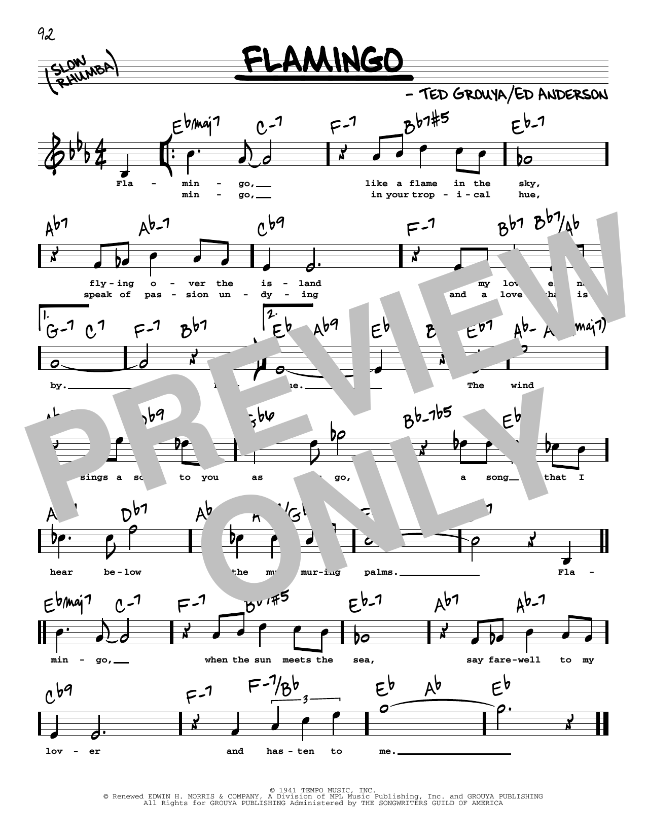 Learn to play Ted Grouya Flamingo (High Voice) sheet music for Real Book – Melody, Lyrics & Chords in minutes. Price: 5.9900$ Ted Grouya Flamingo (High Voice) sheet music notes and chords arranged for Real Book – Melody, Lyrics & Chords
