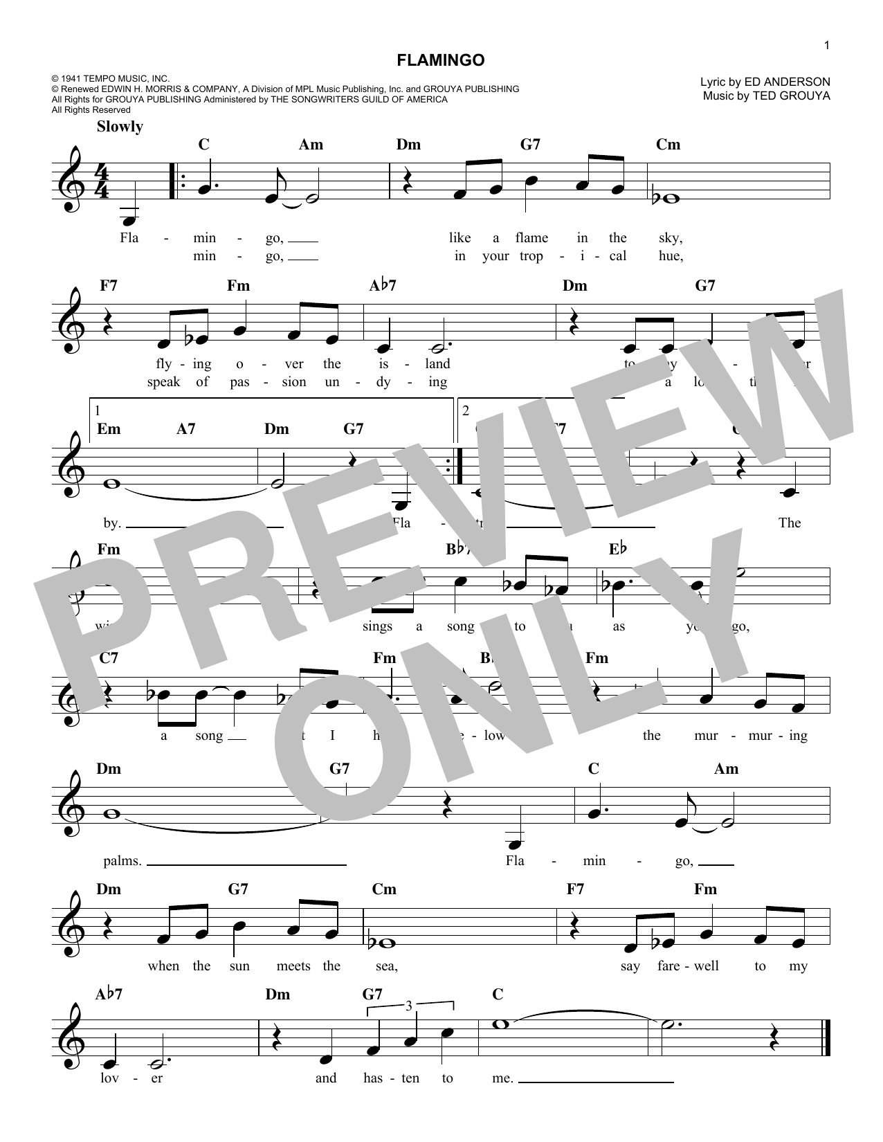 Ted Grouya Flamingo sheet music notes and chords. Download Printable PDF.