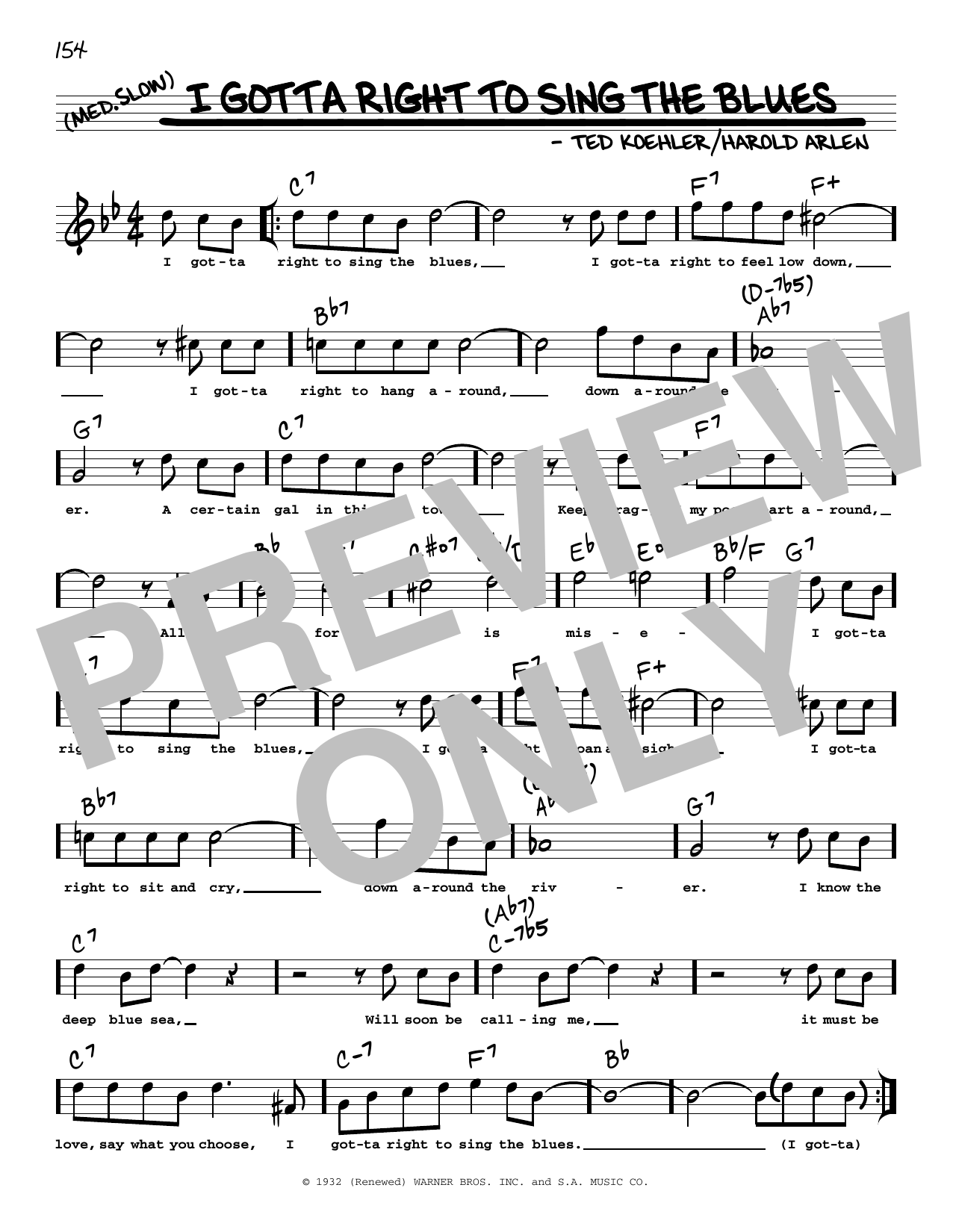 Ted Koehler I Gotta Right To Sing The Blues (arr. Robert Rawlins) sheet music notes and chords arranged for Real Book – Melody, Lyrics & Chords