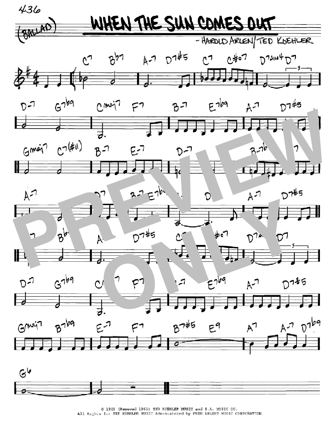 Learn to play Ted Koehler When The Sun Comes Out sheet music for Real Book – Melody & Chords – C Instruments in minutes. Price: 5.9900$ Ted Koehler When The Sun Comes Out sheet music notes and chords arranged for Real Book – Melody & Chords – C Instruments