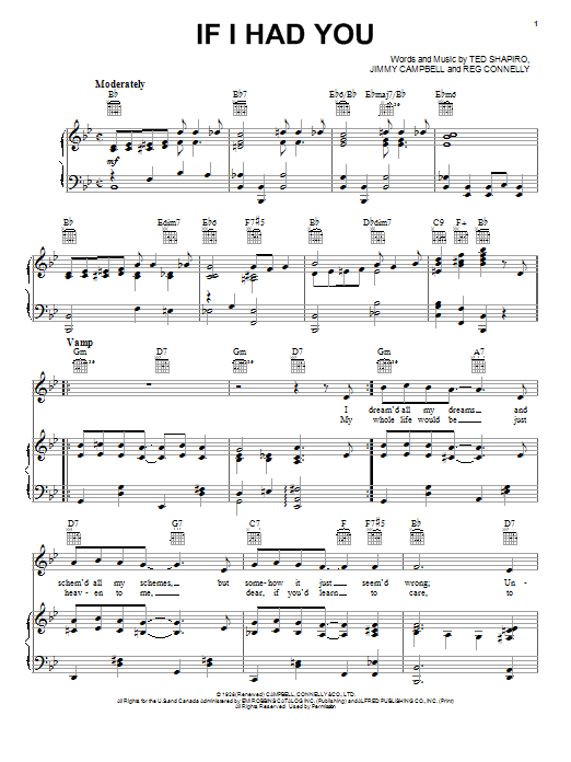 Learn to play Ted Shapiro If I Had You sheet music for Piano, Vocal & Guitar Chords (Right-Hand Melody) in minutes. Price: 7.8900$ Ted Shapiro If I Had You sheet music notes and chords arranged for Piano, Vocal & Guitar Chords (Right-Hand Melody)