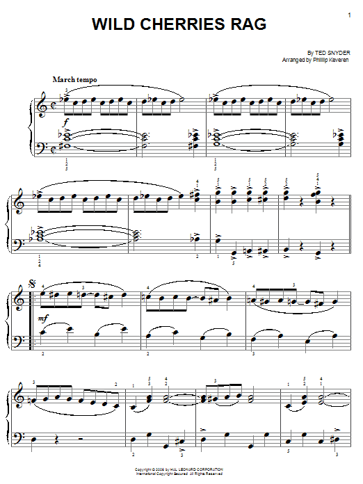 Learn to play Ted Snyder Wild Cherries Rag sheet music for Easy Piano in minutes. Price: 6.9900$ Ted Snyder Wild Cherries Rag sheet music notes and chords arranged for Easy Piano