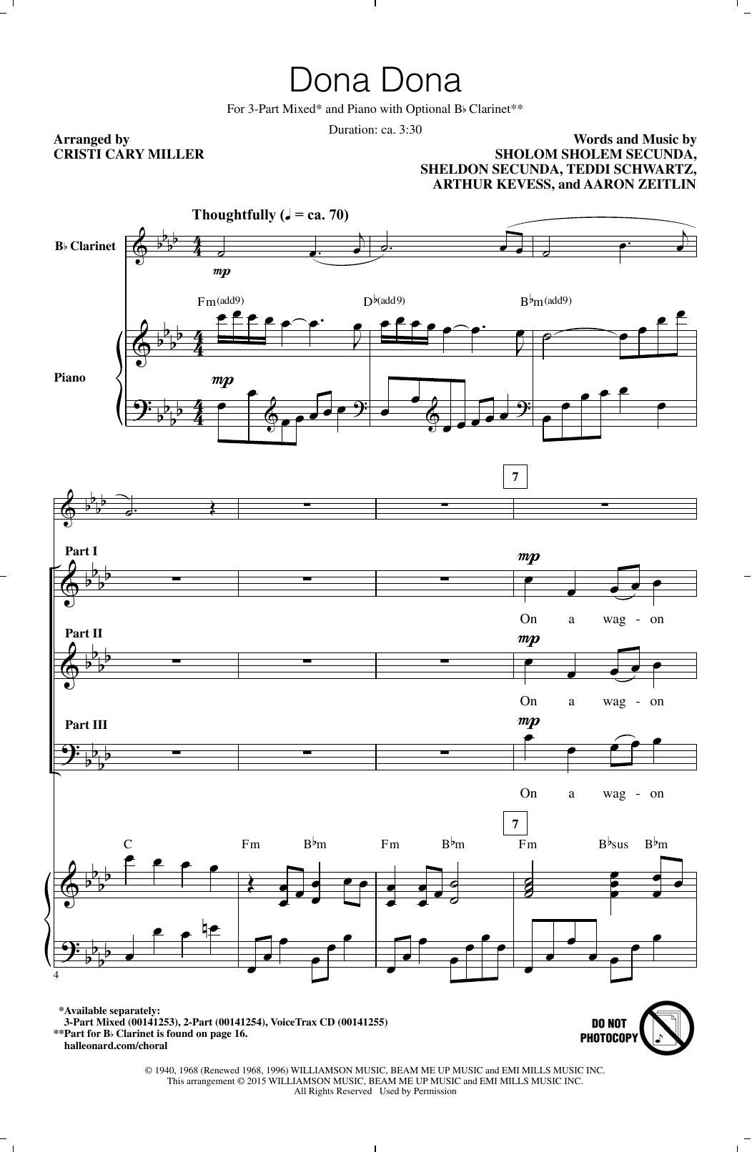 Teddi Schwartz Dona Dona (arr. Cristi Cary Miller) sheet music notes and chords. Download Printable PDF.