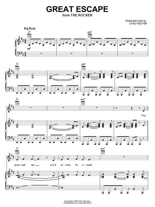 Teddy Geiger Great Escape sheet music notes and chords arranged for Piano, Vocal & Guitar Chords (Right-Hand Melody)