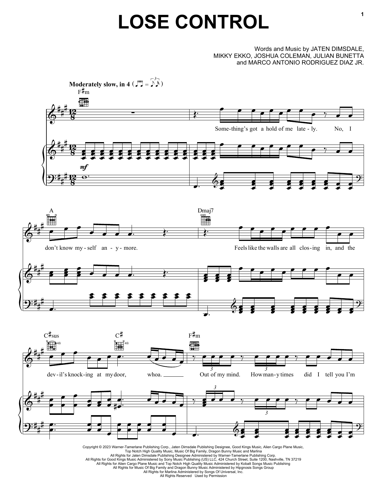 Teddy Swims Lose Control sheet music notes and chords. Download Printable PDF.