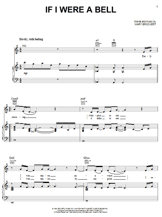 Learn to play Teena Marie If I Were A Bell sheet music for Piano, Vocal & Guitar Chords (Right-Hand Melody) in minutes. Price: 7.8900$ Teena Marie If I Were A Bell sheet music notes and chords arranged for Piano, Vocal & Guitar Chords (Right-Hand Melody)