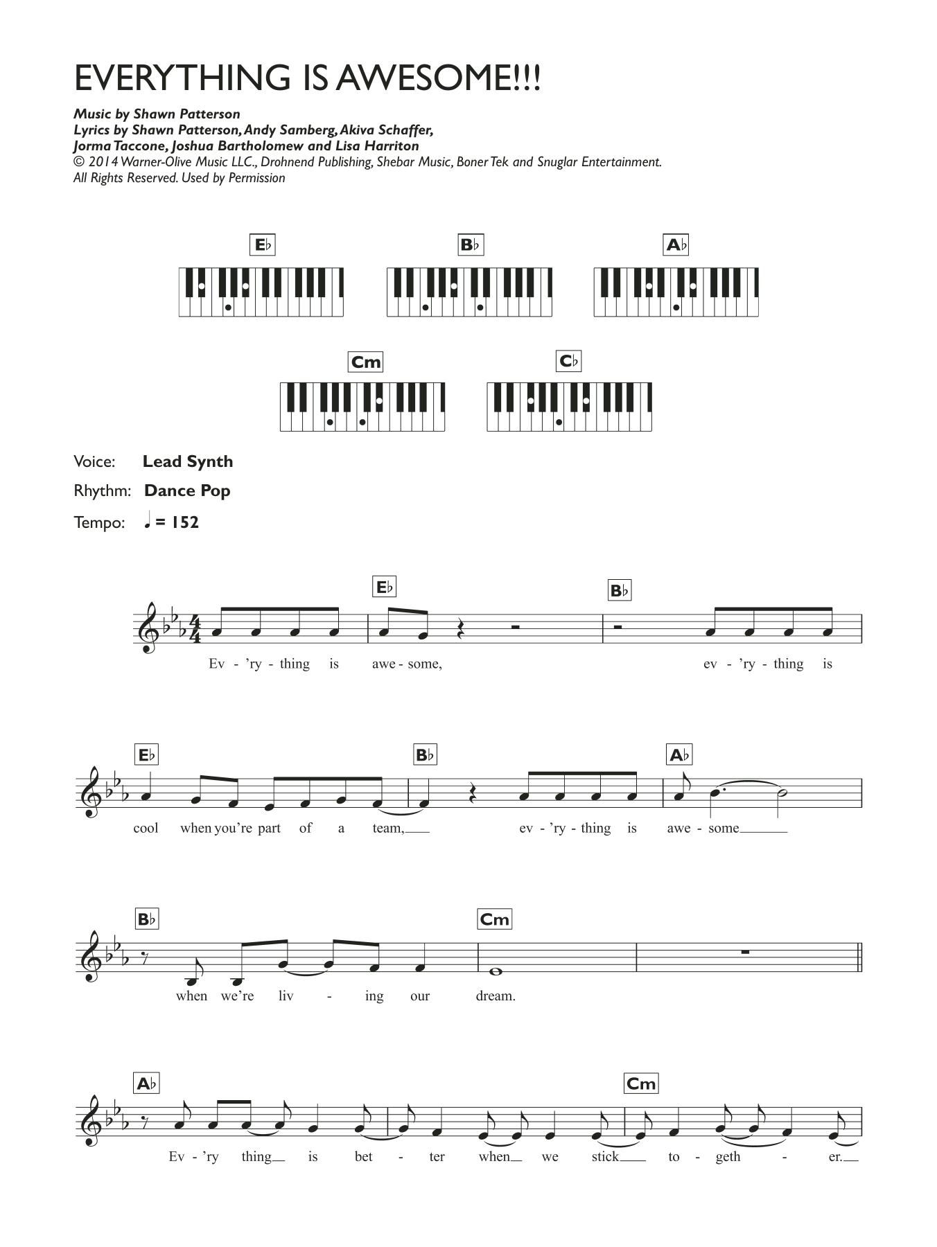 Tegan and Sara Everything Is Awesome (featuring The Lonely Island) (From The Lego Movie) sheet music notes and chords. Download Printable PDF.