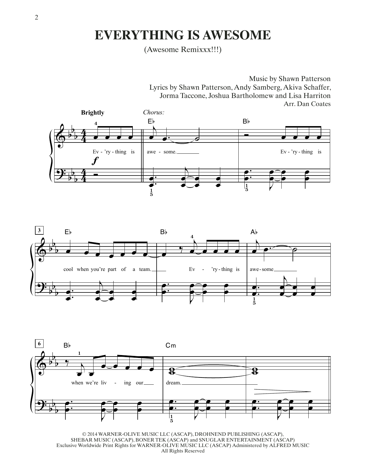 Tegan and Sara Everything Is Awesome (from The Lego Movie) (arr. Dan Coates) sheet music notes and chords. Download Printable PDF.